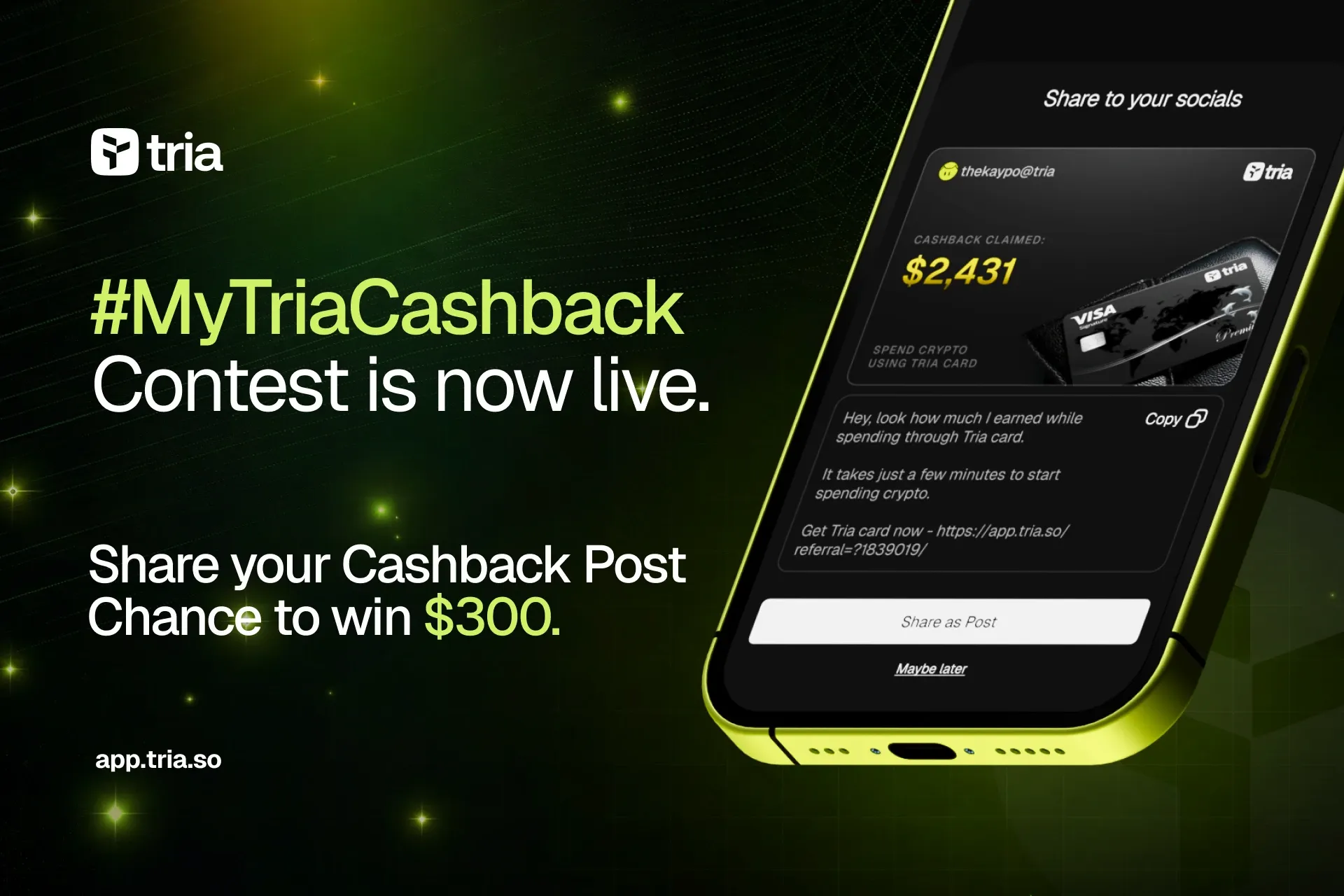 Concurso #MyTriaCashback: Comparte tu Cashback y gana $300